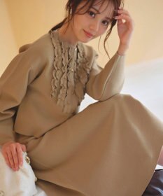 Feroux 【洗える】パフスリーブフリル ニットセットアップ