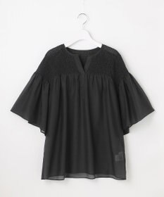 自由区 【洗える】シルクコットンローンスモッキング刺繍 ブラウス