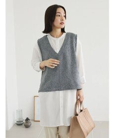 Green Parks ＳＥＴ２点Ｖネックベスト＋７分袖ミディシャツワンピース