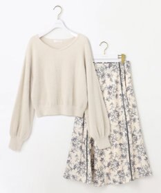 ANY SIS L 【全方位 好印象】ラメフェザーニット×フラワースカート セット