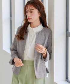 Tiaclasse L 【新色追加・洗える】麻調薄地キーネックジャケット