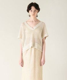 GRACE CONTINENTAL メッシュVネックニットトップ