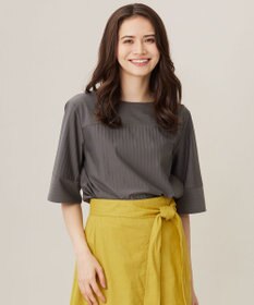 自由区 【洗える】ストレッチシャーティング5分袖 ブラウス