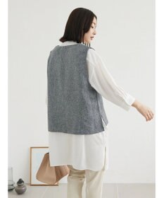 Green Parks ＳＥＴ２点Ｖネックベスト＋７分袖ミディシャツワンピース