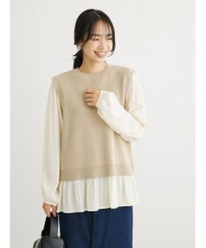 Green Parks とろみ布帛ドッキングニットチュニック