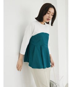 Green Parks ７分袖ビスチェドッキング風カットプルオーバー