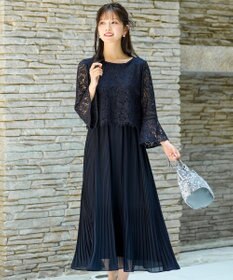 ANY SIS 【Lily Calin】レース×プリーツコンビ ドレス ネイビー
