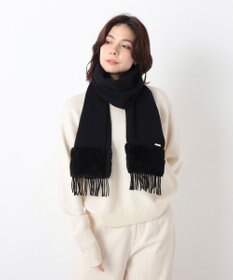 MOONBAT 【WEB限定】フルラ (FURLA)エコファー付きマフラー 無地×キルト風 ウールマフラー ロゴプレート付き