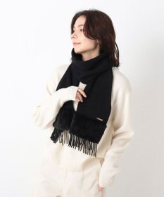 MOONBAT 【WEB限定】フルラ (FURLA)エコファー付きマフラー 無地×キルト風 ウールマフラー ロゴプレート付き