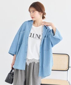 earth music&ecology 裾レースロゴプリントTシャツ