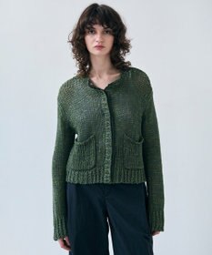 BEIGE， 【洗える】THYME / クルーネックコットンメッシュカーディガン