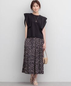 組曲 ギャザーライトデシン パンツ ブラック×ピンクフラワー系