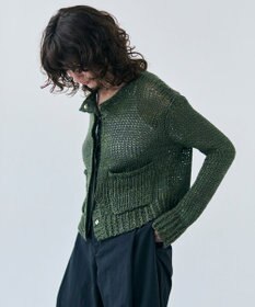 BEIGE， 【洗える】THYME / クルーネックコットンメッシュカーディガン