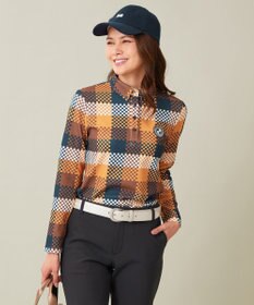 23区GOLF 【WOMEN】【吸水速乾・UVケア】 チェック柄プリント 長袖シャツ