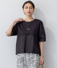 23区 【洗える】シルエットスムースコンビ バックフレア カットソー ブラック系