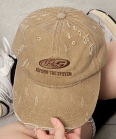 WEGO ダメージロゴ刺繍キャップ