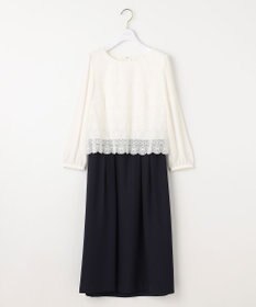 ANY SIS S 【洗える】レースコンビバックサテン ワンピース ネイビー