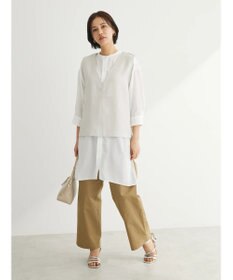 Green Parks ＳＥＴ２点Ｖネックベスト＋７分袖ミディシャツワンピース