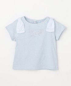 ANY KIDS 【綿100%】肩リボン×ラインストーンロゴ 半袖Tシャツ