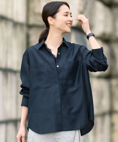 自由区 【カタログ掲載・羽織りとしても】シャイニーオーガンジーシアー シャツ ブラック