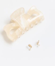 Phoebe <オンワード限定セット>【痛くないシリーズ】マーブルカラーバンスクリップ×ラインストーンパールフロートライトフィットイヤリング