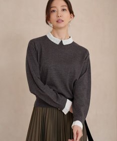 23区 【CLASSY.掲載/洗える】エンブロイダリー ジオメトリックレースコンビ ニット グレー系