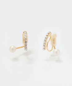 Phoebe <オンワード限定セット>【痛くないシリーズ】マーブルカラーバンスクリップ×ラインストーンパールフロートライトフィットイヤリング