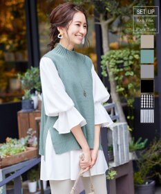 Tiaclasse L 【洗える】着回し自在のニットベスト＆フレア袖チュニックセット