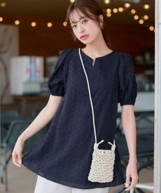 Tiaclasse 【2TYPE/総レース・袖レース】パンチングレースパフスリーブチュニックブラウス