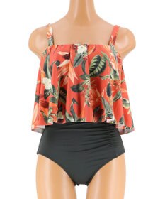 San-ai Resort（三愛水着楽園） 【SALE】【Coral veil】Lily Garden　ワンピ見えハイウエスト ビキニ 9号/11号