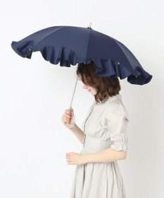 MOONBAT 【雑誌掲載 美人百花6月号】ランバン オン ブルー 晴雨兼用日傘 長傘 フレアフリル＆チャーム 遮光 遮熱 UV
