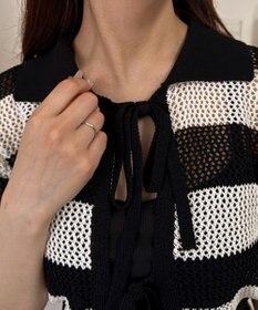 WEGO 襟付きリボンメッシュショートカーデ