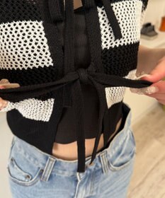 WEGO 襟付きリボンメッシュショートカーデ