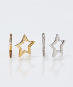 Phoebe 【金属アレルギー対応】ワンタッチライナースタービジューフープピアス　シルバー