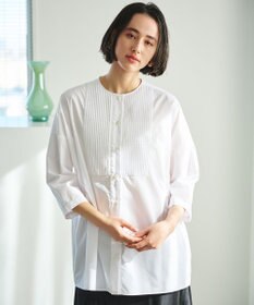 #Newans 【洗濯機可能/シワになりにくい】〈お腹・腰回りをカバー〉ピンタックデザインスクエアブラウス