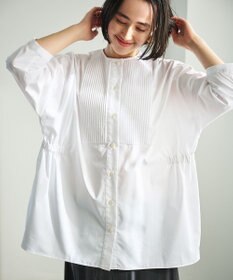 #Newans 【洗濯機可能/シワになりにくい】〈お腹・腰回りをカバー〉ピンタックデザインスクエアブラウス