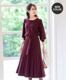 Tiaclasse 【洗える】1枚で着映えするパフ袖プリーツニットワンピース