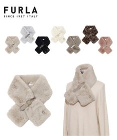 MOONBAT FURLA（フルラ）ベルト差し込みファーティペット アーチロゴ フェイクファー