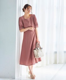 Tiaclasse 【洗える】パフスリーブ配色ステッチワンピース