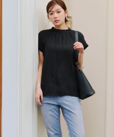 Tiaclasse 【洗える】モックネックフレンチスリーブカットソーブラウス