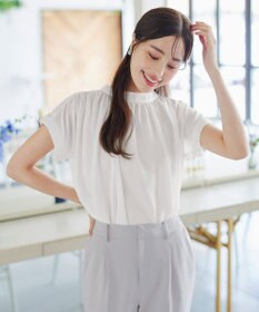 Tiaclasse 【洗える】モックネックフレンチスリーブカットソーブラウス