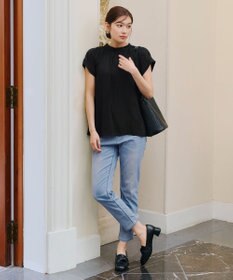 Tiaclasse 【洗える】モックネックフレンチスリーブカットソーブラウス