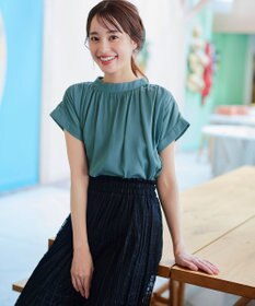 Tiaclasse 【洗える】モックネックフレンチスリーブカットソーブラウス