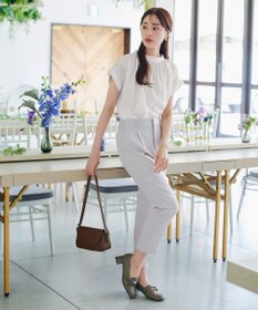 Tiaclasse 【洗える】モックネックフレンチスリーブカットソーブラウス