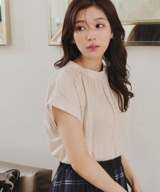 Tiaclasse 【洗える】モックネックフレンチスリーブカットソーブラウス