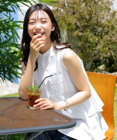 Tiaclasse 【洗える】ノースリーブ後ろタックティアードブラウス