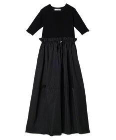 Green Parks ランタン型ニットドッキングタフタワンピース