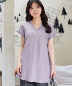 Tiaclasse 麻調フリル衿フレンチチュニック