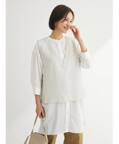 Green Parks ＳＥＴ２点Ｖネックベスト＋７分袖ミディシャツワンピース