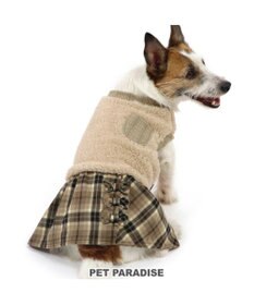 PET PARADISE 犬 服 ワンピース 【小型犬】 チェック ブラウン